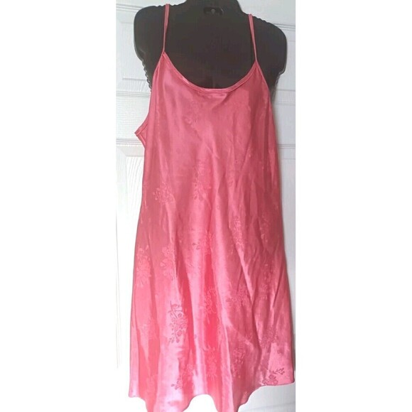 Valerie Stevens Floral Slip Dress Nightgown Size Large Melon Pink Satin Romantic - Picture 1 of 9